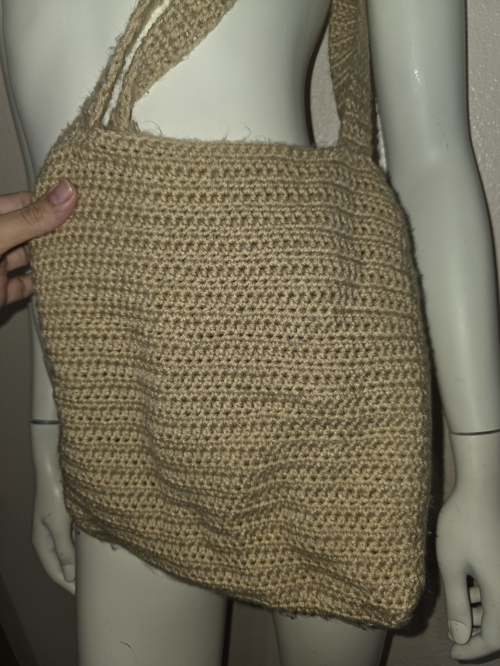 Handmade Crochet Tan Shoulder Bag - Unbranded